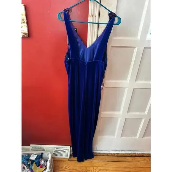 Cline New York Vintage Blue Velvet Embroidered Floral Bodice Formal Prom  Dress